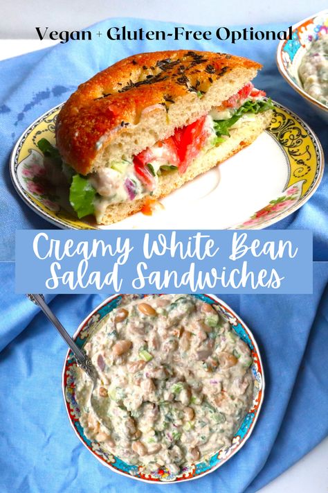 White Bean Salad Sandwich, White Bean Sandwich Spread, Vegan White Bean Salad, Wfpb Sandwich, Bean Sandwich Spread, White Bean Sandwich, Bean Sandwich, Vegan Sandwich Filling, White Bean Salad Recipes