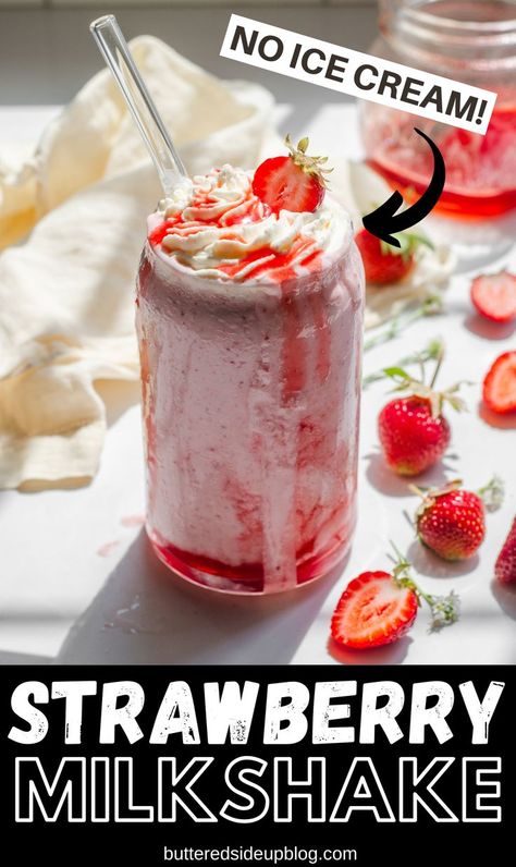 Strawberry Milkshake Recipe No Ice Cream, Strawberry Milkshake Recipe Without Ice Cream, Strawberry Milkshake Recipe Easy, Milkshake Recipe Without Ice Cream, Ice Cream Milkshake Recipe, Milkshake Without Ice Cream, Milkshake At Home, Milkshake Recipe Strawberry, Strawberry Banana Milkshake