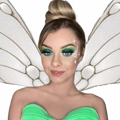 Caitlin Small on Instagram: “20/26- T is for Tinkerbell 🧚‍♀️ Comment below what you think is for U 👇🏻 - @officialsnazaroo white paint @bperfectcosmetics…” Tinkerbell Halloween Makeup, Tinker Bell Face Paint, Tinkerbell Makeup Ideas, Tinkerbell Face Paint, Tinkerbell Makeup, Disney Fancy Dress, Disney Character Makeup, Peter Pan Party, Peter And Wendy