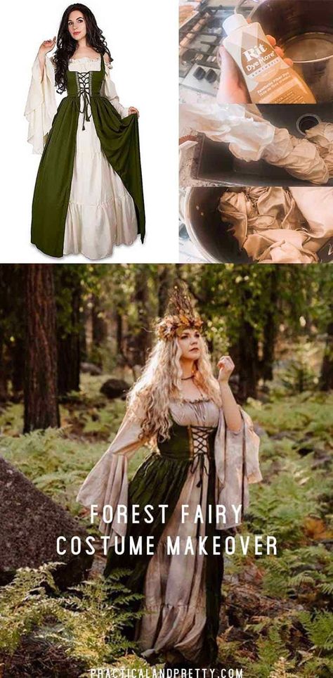 This tutorial will tell you how I made my Forest Fairy Costume using tie dye. There is a video for more visual learners as well. Forest Nymph Costume Dresses, Forest Fairy Halloween Costume, Renfest Costume Women Diy, Fairy Elf Costume Diy, Ren Faire Costume Witch, Ren Faire Elf Costume, Diy Medieval Costume Women, Halloween Costumes Elf, Diy Medieval Costume