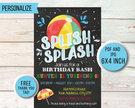 Boy Pool Party Birthday Invitation https://etsy.me/2DSrs0g #birthday #vertical #summerinvitation #summerpartyidea #summerbirthday #poolparty #boypoolparty #poolpartyinvite #printablepoolparty Splish Splash Birthday Bash, Ocean Birthday Party Invitations, Boys Pool Party Invitations, Summer Birthday Party Invitations, Beach Party Invitations, Pink Girl Birthday, Ocean Birthday Party, Pool Party Birthday Invitations, Animal Baby Shower Invitations