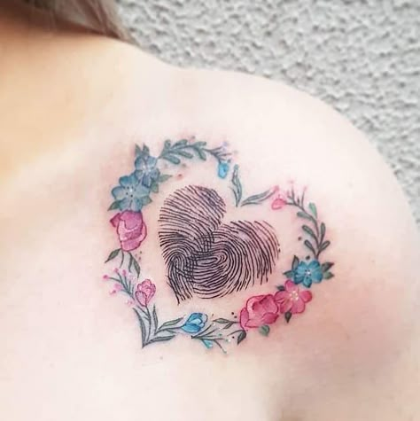 Society Tattoo, Thumbprint Tattoo, Fingerprint Tattoo, Fingerprint Heart Tattoos, Fingerprint Tattoos, Fingerprint Heart, Flower Tattoo Ideas, Heart Tattoos, Tatuaje A Color