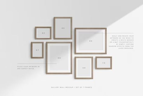 Gallery Wall Mockup Set of 7 Medium Thick Frames - Etsy Croatia Gallery Wall Mixed Frames, Gallery Wall Layout Ideas, Gallery Wall Template, Gallery Wall Mockup, Wall Art Mockup, Framing Ideas, Frame Collage, Frame Layout, Gallery Wall Layout