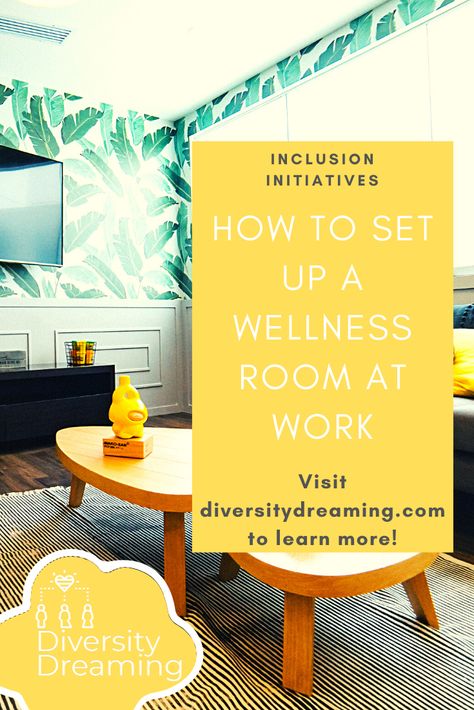 Ideas on setting up a wellness room in your workplace #diversity Office Wellbeing Room, Wellness Rooms At Work, Employee Relaxation Room, Work Wellness Room, Staff Break Room Ideas Bulletin Boards, Workplace Breakroom Ideas, Staff Wellness Room, Office Relax Area, Office Wellness Room