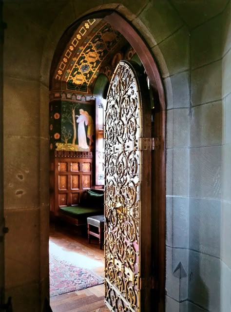 Lord Bute's Winter Smoking Room | Cardiff Castle, Wales | Designed by William Burges, 1871 | Photo credit: Ashley Hicks from his 2019 book " ROOMS WITH A HISTORY: Interiors and their Inspirations" 1800s Castle Interior, Scotland Castles Interior, Tower Bedroom Aesthetic, Tudor Castle Interior, English Castles Interior, 18th Century House Interior, Scottish Castle Interiors, Gothic Castle Interior Medieval, Castle Themed Bedroom