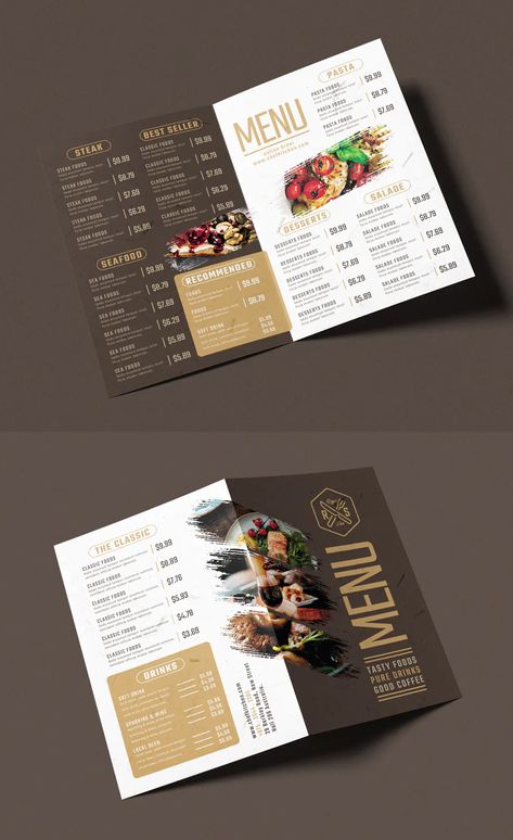 Restaurants Menu Ideas, Flyer Menu Design, Restaurant Menu Layout, Folded Menu Design, Restaurant Menu Design Ideas Templates, Menu Card Design Ideas, Cafe Menu Card Design, Menu Food Design, Menu Layout Design