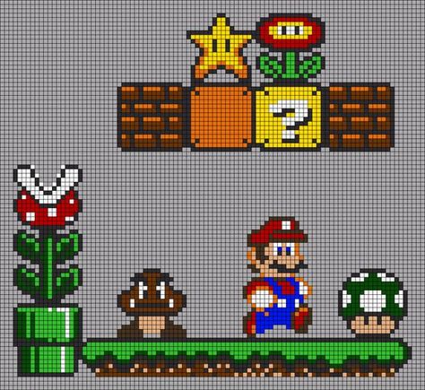 Super Mario Diy, Super Mario Cross Stitch, Super Mario Crochet, Mario Cross Stitch, Mario Diy, Mario Quilt, Crochet Mario, Hama Beads Mario, Mario Crochet