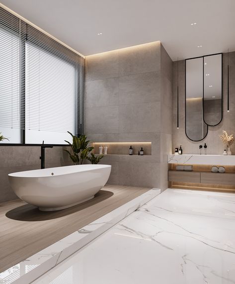 WABI-MASTER :: Behance Wabi Dani Bathroom, Bathroom Inspo Modern Master Bath, Bathrooms Scandinavian Style, Modern Neutral Bathroom Design, Modern Luxury Master Bath, Modern Master Bathrooms Luxury, Modern Luxury Bathroom Design Master Bath, Contemporary Master Bath, Scandinavian Bathroom Ideas