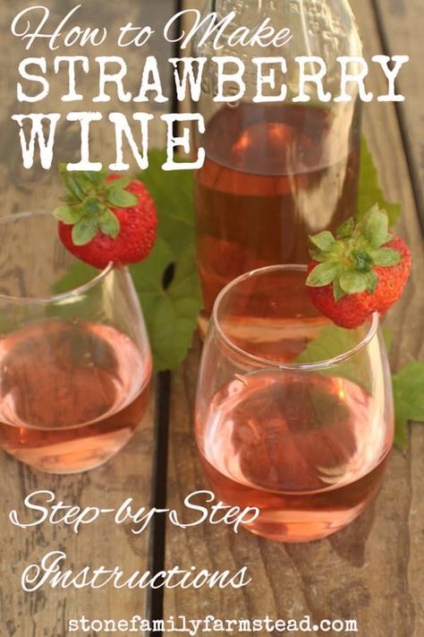 Strawberry Wine Recipe, Fruit Wine Recipes, Lost Kitchen, Wine Making Recipes, Homemade Wine Recipes, Summer In A Bottle, Homemade Alcohol, Making Wine, Homemade Liquor