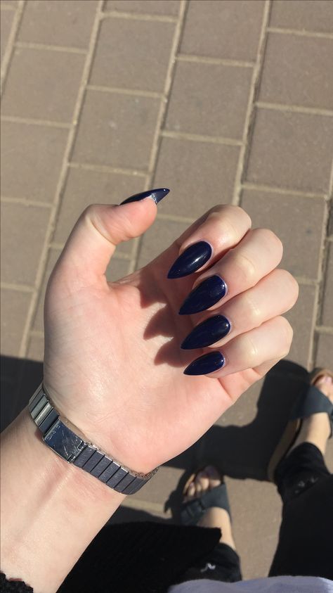 Navy Blue Stiletto Nails, Blue Stiletto Nails, Nail Art Designs For Beginners, Nail 2023, Blue Stilettos, Easy Nail Art Designs, Navy Blue Nails, Indigo Nails, Claw Nails