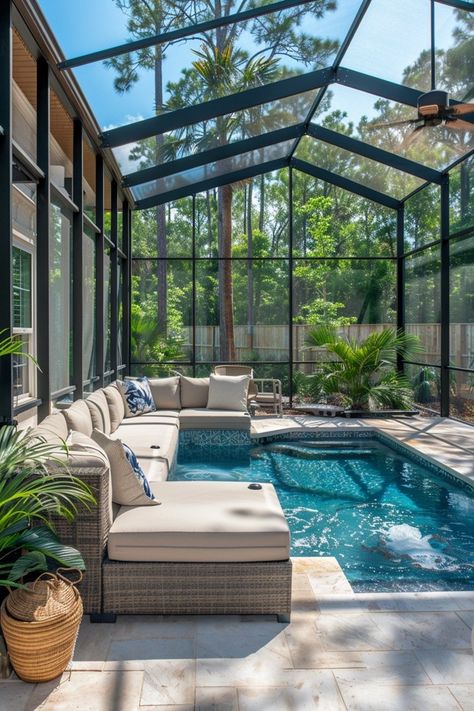 Screened in Pool Ideas for Your Backyard Oasis Pool Screening Ideas, Pool Enclosures Screened, Screened In Pool Patio Decorating Ideas, Screened In Pool Ideas, Pool Houses Ideas, Enclosed Pool Patio Ideas, Screen In Pool Ideas, Pool Enclosure Ideas, Pool Houses Ideas Backyards