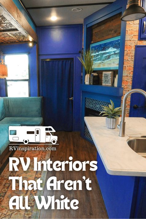 Rv Interior Paint Color Schemes, Painting Inside Rv Color Schemes, Colorful Rv Interior, Rv Painting Interiors Color Schemes, How To Paint Rv Interior Walls, Dark Rv Interior, Rv Color Schemes Rv Makeover, Travel Trailer Painting Interior, Painting Inside Camper