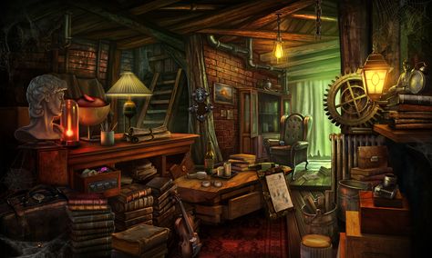 http://www.bigfishgames.com/games/11885/rite-of-passage-the-sword-and-the-fury-ce/?pc Steampunk Rooms, Dnd Room, Steampunk Interior, Steampunk Shop, Interior Concept Art, Witch Hut, Witch Room, Fantasy Shop, Fantasy Wizard