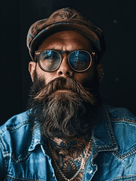 49 Striking Hipster Beard Styles to Inspire Your Next Grooming Adventure Men Hats Styles, Boho Men Style, Beard And Mustache Styles, Long Beard Styles, Beard Haircut, Bald With Beard, Hipster Beard, Mustache Styles, Beard Game