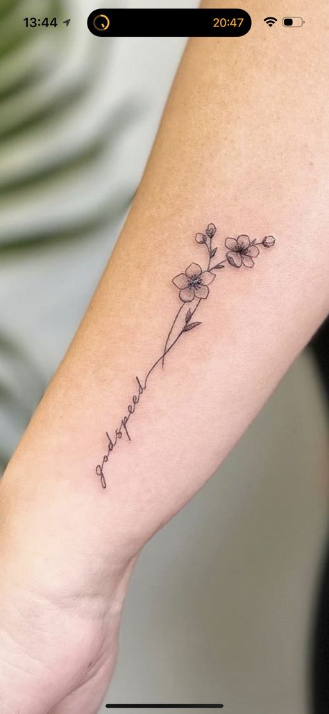 Writing In Stem Of Flower Tattoo, Floral Writing Tattoo, Sentimental Flower Tattoos, Flower Words Tattoo, Flower Tattoo Words As Stem, Flower Signature Tattoo, Flowers Into Words Tattoo, Quote Into Flower Tattoo, Always Tattoo With Flowers