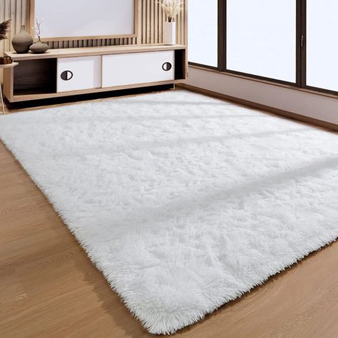 Wade Logan® Lavallee Faux Sheepskin Shag Performance White Rug | Wayfair Eco Friendly Bedroom, White Shag Rug, Fuzzy Rug, Big Carpet, Solid Color Rug, Family Decor, True Value, Fluffy Rug, Teen Bedding