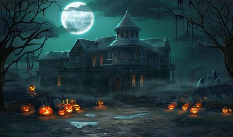 Gacha Halloween Background, Dark Castles, Horror Atmosphere, Backgrounds Gacha, Fairy Landscape, Spooky Mansion, Cemetery Halloween, Spooky Halloween Pictures, Blue Texture Background