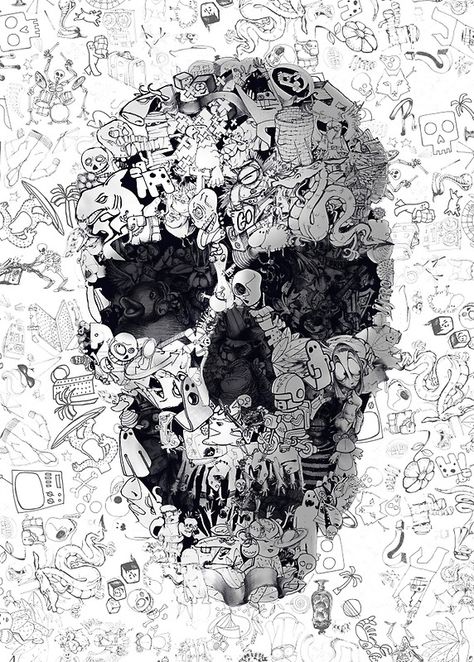 Doodle Skull, Bw Art, Skull Illustration, Skull Artwork, Odaiba, Skull Wallpaper, A Skull, Arte Fantasy, Skull And Bones