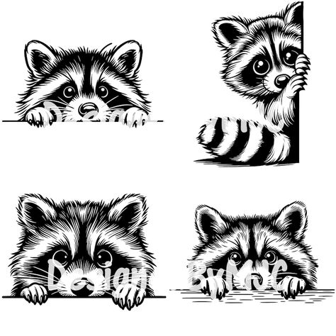 Peeking Drawing, Raccoon Drawing, Raccoon Tattoo, Postcard Poster, Raccoon Art, Animal Svg, Neo Traditional, Racoon, Camp Shirt