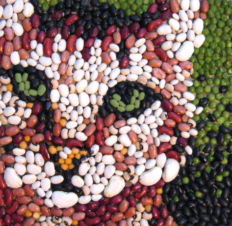 From classic bean bag tosses to Jenga-like bean stack offs to life-like bean art, there are plenty of ways to make the humble legume the life of the party. Seed Mosaics, Seed Mosaic, Bean Mosaic, Bean Crafts, Greek Mosaic, Seed Craft, Bean Art, St Boniface, Seed Art