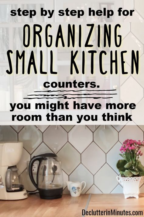 If you're like most people, your small kitchen counters are constantly cluttered and crowded. This makes it hard to cook in your kitchen. But don't worry, there is a solution! These tips will show you how to organize your small kitchen counters so you can have more cooking space. You'll be able to whip up your favorite recipes in no time! #organizecounters #organizesmallkitchen Open Shelves Kitchen Small Space, More Kitchen Counter Space, Decorating Small Kitchen Countertops, More Storage In Small Kitchen, Above Cabinet Storage Kitchen, Organize Small Kitchen Countertops, Small Kitchen Storage Ideas Organizing Counter Space, How To Make More Counter Space Kitchen, Tidy Kitchen Counter