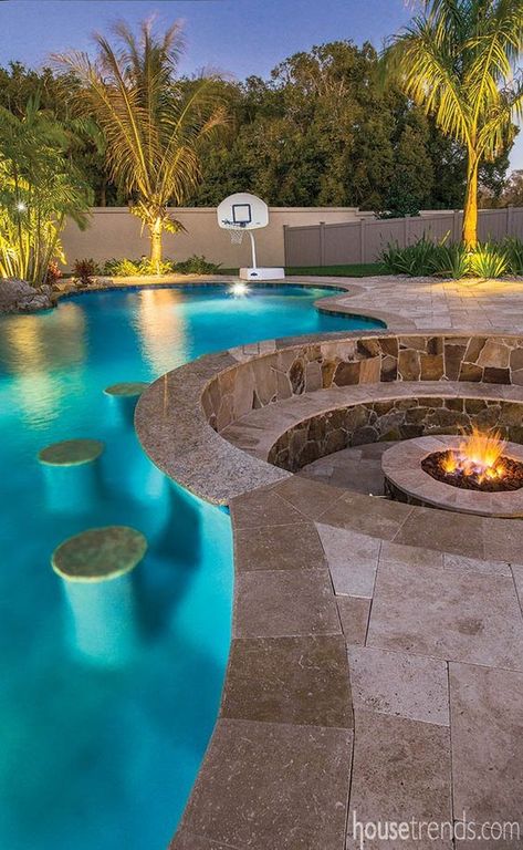 Ideas De Piscina, Luxury Pools Backyard, Oberirdische Pools, Moderne Pools, Sunken Fire Pits, Dream Backyard Pool, Luxury Swimming Pools, Backyard Pools, Backyard Pool Landscaping