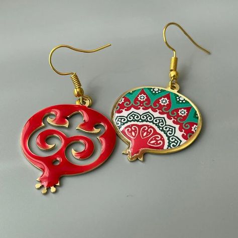 Iranian Symbols, Persian Earrings, Celebration Design, Pomegranate Design, One Earring, Persian Motifs, Traditional Motifs, Resin Earrings, Pomegranate