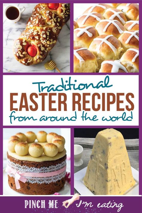 Traditional Easter recipes from around the world are full of symbolism and indulgent ingredients. From British Simnel cake and hot cross buns to Greek tsoureki and Russian Paskha cheesecake, learn about the the origins and meanings behind different countries' Easter foods and get inspired to try a new cultural recipe this year! British Easter Dinner, French Easter Desserts, Swedish Easter Food, British Easter Recipes, Russian Easter Recipes, Irish Easter Food, Easter Traditional Food, Italian Easter Recipes Traditional, French Easter Recipes