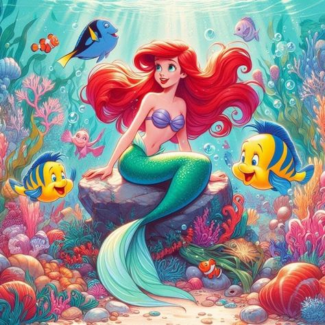 Disney Girl Characters, Ariel Cartoon, Princesa Ariel Disney, Ariel Wallpaper, Tigger Disney, Disney Movie Art, Mermaid Wallpapers, Disney Princess Artwork, Mermaid Drawings