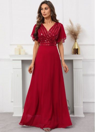 Dress For Reception, Red Maxi Dress, Red Gown Dress, Gown Aesthetic, Women Dress Online, Flowy Design, Dress Stores Online, Sequin Shorts, Red Sequin