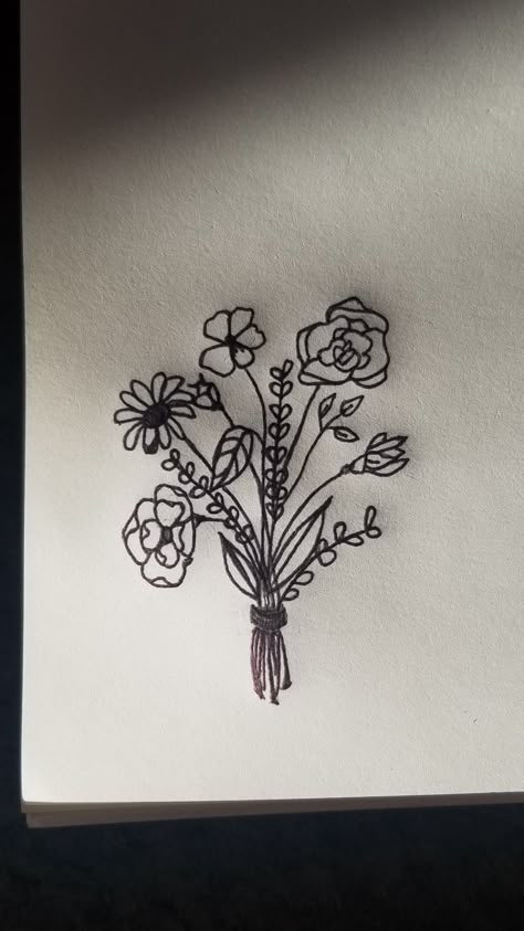 Family Member Drawing Tattoo, Hand Drawn Flowers Tattoo, Family Flower Tattoos For Women, Family Flower Drawing Tattoo, Hand Drawn Family Tattoo, Family Garden Tattoo, Flower Tattoos Drawn By Family, Flower Drawing Tattoo Family, Family Member Flower Tattoo