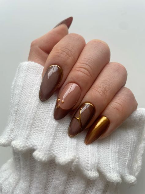 Copper Nails Designs, November Nails, Top Nail, Brown Nails, Fire Nails, Pretty Acrylic Nails, Chic Nails, Makati, Chrome Nails