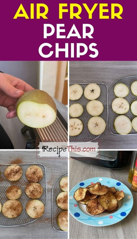 How to dehydrate pears Pear Chips Dehydrator, Dehydrated Pears In Air Fryer, Air Fryer Fruit Chips, Air Fryer Pear Recipes, How To Dehydrate Fruit In Air Fryer, Pears In Air Fryer, Air Fryer Dehydrator Recipes, Dehydrate Pears, Pear Chips