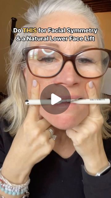 Liz Wadden | Anti-Aging Enthusiast on Instagram: "It’s Day 21! 🏆  Thank you for joining me on this AMAZING face yoga journey!   Stay tuned for my next Challenge coming in March!  Let’s spice up our Face Yoga routine today with Power of a Pencil! ✏️  SO SIMPLE…YET SOOOO EFFECTIVE!  Comment “COURSE” for more skin tightening facial exercises like this!  1️⃣ Grab a clean pencil/pen - hold it horizontally in your mouth, gripping slightly with your teeth.  2️⃣ Flash a big smile while keeping the pencil in place.  3️⃣ Smooth out your laugh lines with your fingers, not pulling on the skin just holding in place.  4️⃣ Hold for 20 seconds, release, and repeat 2 more times!  This adds resistance, giving your muscles an extra boost for a firmer and lifted glow.   Plus, it’s also promoting facial symme Facial Yoga Exercises Anti Aging, Facial Symmetry, Facial Yoga Exercises, Tighten Facial Skin, Marionette Lines, Yoga Journey, Face Yoga Exercises, Face Yoga Facial Exercises, Laugh Lines