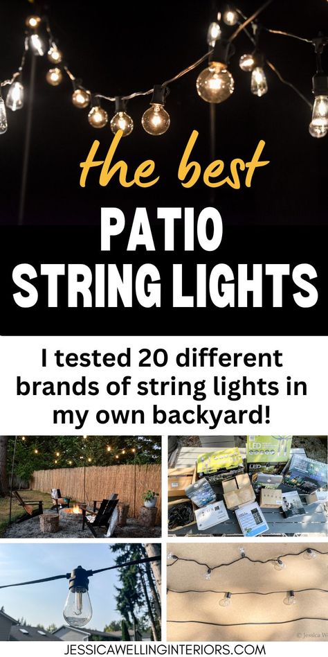 The Best Patio String Lights: I tested 20 different brands in my own backyard! collage of photos of string lights being tested Backyard Led Lights, Patio Lighting Ideas, Budget Friendly Lighting, Backyard String Lights, Led Globe String Lights, Lighting Hacks, Hanging String Lights, Family Projects, Outdoor String Lights