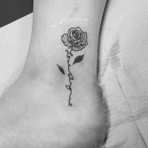 Tiny #rose behind her #ankle with her grandmother's writing "Love Angie" . . . #AlbanyNY #TroyNY #enjoytroy #Schenectady #TriedAndTrueTattooCo #HudsonValley #Catskills #upstateny #518 #femaletattooartist #tinytattoo #ankletattoo #stipplingtattoo #stippletattoo #cutetattoos #littletattoos #handwriting Tattoo Initials, Tatoo Rose, Initials Tattoo, Stippling Tattoo, Go Tattoo, Love Yourself Tattoo, H Tattoo, Small Rose Tattoo, Female Tattoo Artists