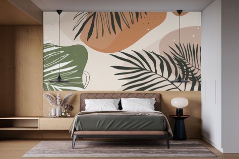 Mid Century Tropical, Tropical Mural, Living Room Wall Mural, Mural Tropical, Room Wall Mural, Brick Interior, Wallpaper Retro, With Wallpaper, Wall Painting Decor