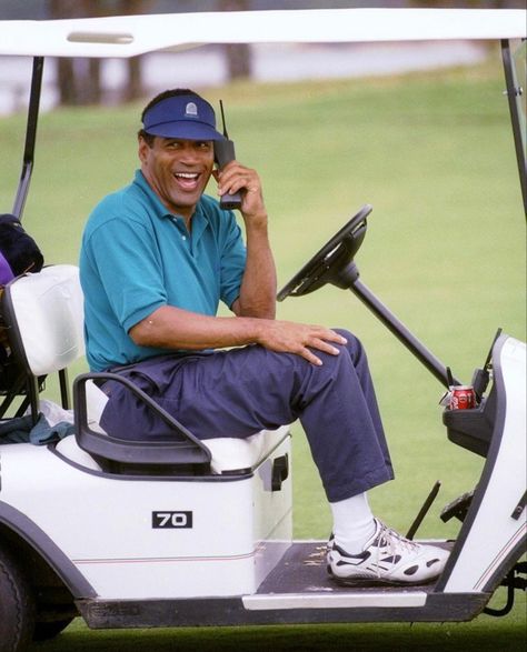 Former football star, O.J. Simpson, playing a round of golf in October of 1995, shortly after being acquitted of the double murders of his estranged wife Nicole Brown Simpson and her friend Ronald Goldman O J Simpson, Nicole Brown, Oj Simpson, Golf Style, Honda Crx, 2000s Aesthetic, Marvin Gaye, Sports Pictures, Golf Fashion