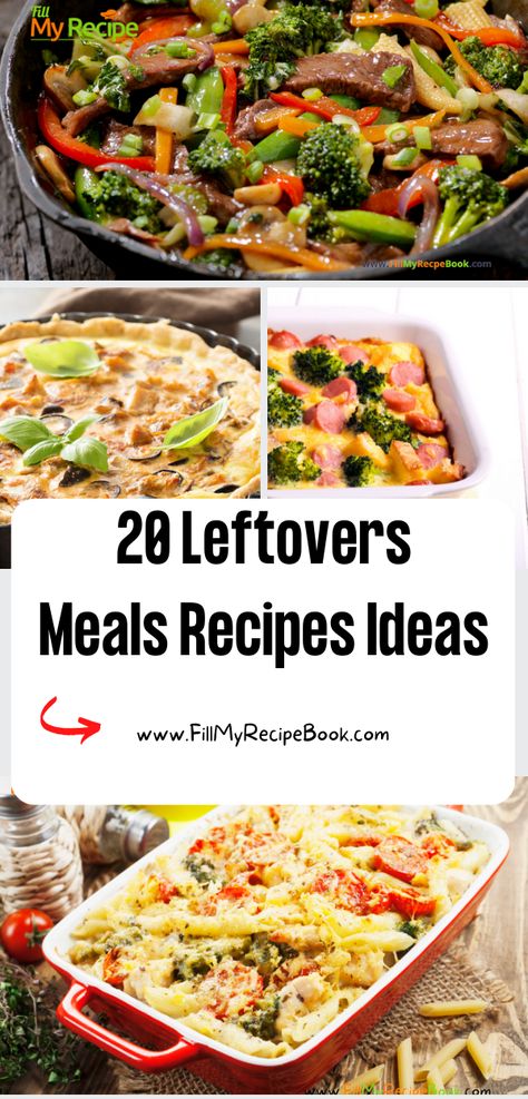 20 Leftovers Meals Recipes Ideas. Easy dinner, lunch or breakfast meals to create with meats or vegetables as friendly leftover foods. Best Leftover Meals, East Meals, Oven Bakes, Pioneer Recipes, Easy Sunday Dinner, Homemade Chicken Salads, Stove Top Oven, Leftover Recipes, Breakfast Meals