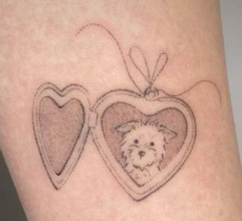 Cute Tattoos Dog, Passed Pet Tattoo, Dainty Tattoo Placements, Personalized Dog Tattoo, Dog Heart Tattoo, Dog Frame Tattoo, Dog In Window Tattoo, Locket Tattoos Dog, Spaniel Tattoo