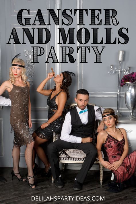 1920s Party Activities, 30s Themed Party Ideas, Al Capone Party Theme, Gangsters And Molls Party, Ganster Party Theme, Italian Mobster Theme Party, Peaky Blinders Dress Women, Roaring 20s Party Outfit Men, Roaring 30s Birthday Party