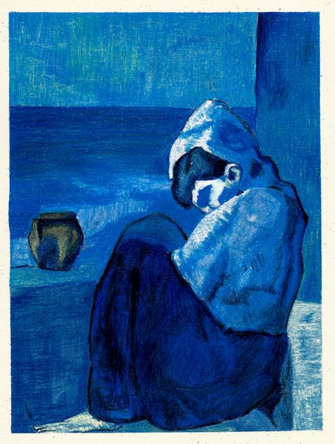 Tried to create a painting using Prismacolor pencils. I choose a painting by Pablo Picasso from his blue period. Crouching Woman, Picasso Blue Period, Picasso Artwork, Picasso Blue, Pablo Picasso Art, Art Picasso, Pablo Picasso Paintings, Picasso Paintings, Picasso Art