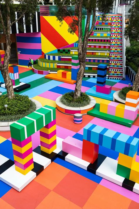 Colourful playground installation captures Hong Kong energy | Wallpaper Playground Installation, Graffiti Board, Energy Wallpaper, Frieze Art Fair, Zaha Hadid Design, Brand Activations, Library Architecture, Outdoor Park, Geometric Sculpture