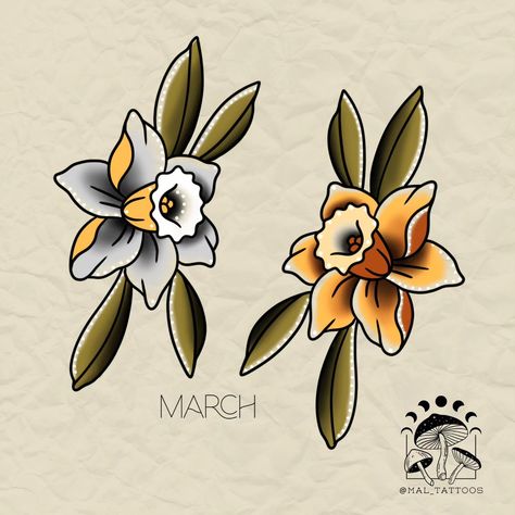 🌼🌸 BIRTH FLOWER FLASH DESIGNS 🌸🌼 Hey folks! Mallory here, bringing back some of your favorite birth flower traditional tattoo flash designs! 🌺💐 Ever wanted to carry around a piece of nature without the pesky watering? Now’s your chance! For just $50 to book, you can have a gorgeous flower that’ll never wilt (unless you forget sunscreen 😅). These beauties are repeatable, so bring your friends, your mom, or anyone who loves a good floral tattoo! 🌻 DM to book and let’s get you inked up with s... Small Neo Traditional Tattoo Flower, Traditional Flower Flash, Floral Tattoo Simple, Traditional Tattoo Flowers Black, American Traditional Mom Tattoo, American Traditional Floral Tattoo, American Trad Flower, Draw Traditional Tattoo, Flower Traditional Tattoo