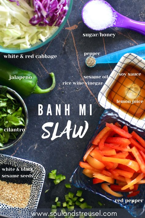 Banh Mi Side Dish, Asian Inspired Party, Vietnamese Bahn Mi Bread Recipe, Banh Mi Salad, Banh Mi Salad Bowl, Vegetarian Banh Mi, Shoyu Chicken, Grilled Pork Banh Mi Recipe, Dinner Side Dish Recipes