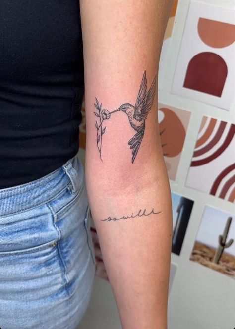 Hummingbird Tattoo Memorial Grandmothers, Back Of Arm Tattoo Plus Size, Humming Bird With Flower Tattoo, Humming Bird Tattoo Forearm, Hummingbird Tattoo On Arm, Dainty Bicep Tattoos For Women, Hummingbird Arm Tattoo, Mawmaw Tattoo, Hummingbird Tattoo Forearm