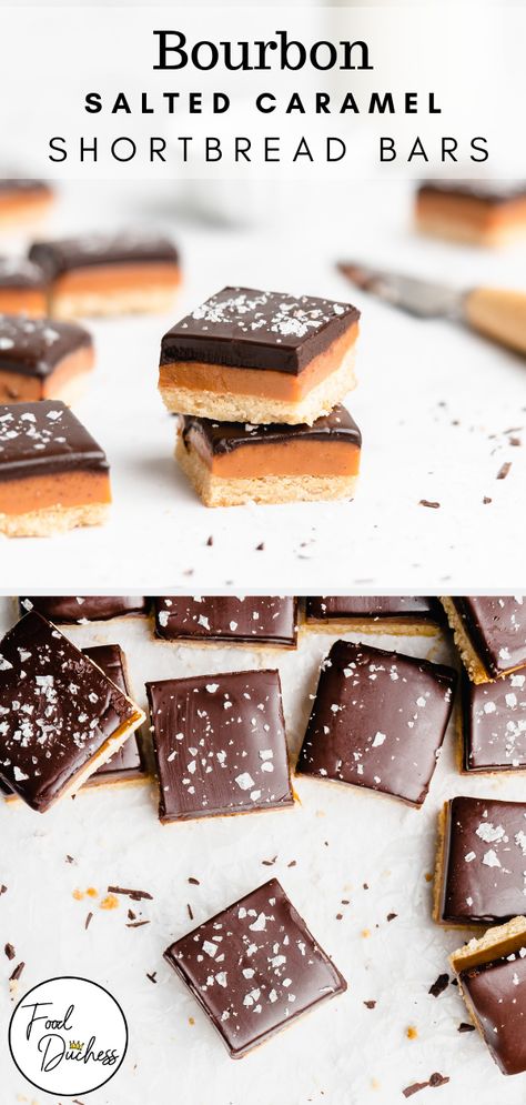 Salted Dessert Recipes, Bourbon Graham Cracker Candy, Dessert With Bourbon, Bourbon Shortbread Cookies, Maple Bourbon Dessert, Salted Caramel Shortbread Cookies, Baking With Bourbon, Bourbon Deserts, Recipes With Bourbon