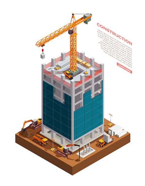 Free Vector | Isometric building construction Isometric Building, Symbols Illustration, Buildings Artwork, Building Images, Building Site, Card Messages, Building Illustration, Isometric Design, Isometric Illustration