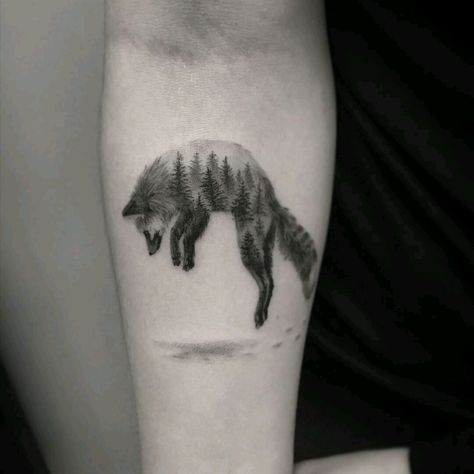 Tattoo uploaded by Claire • By #MaximMoroko (ig - maxim nyc) #fox #forest #doubleexposure #snow • 352749 • Tattoodo Snow Tattoo, Fox Tattoo Design, Animals Tattoo, Tattoo Trend, Forest Tattoos, Cat Tattoos, Fox Tattoo, Tiny Tattoo, Wolf Tattoos