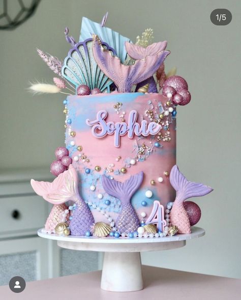 Bakery Themed Cake, Mermaid Ballerina Cake, Mermaid Cake With Bubbles, Purple Mermaid Birthday Cake, Number 9 Mermaid Cake, Mermaid Birthday Decoration Ideas, Lil Mermaid Party Ideas, Square Mermaid Cake, Mermaid Birthday Party Mom Outfit